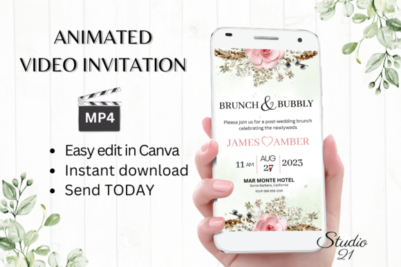 Boho Wedding Brunch Invite W9126: Effortless Digital Elegance