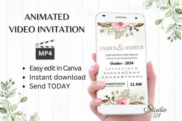 Boho Wedding Invitation W8126B: Effortless Digital Charm