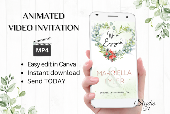 Floral Engagement Announcement W1138B: A Modern Calligraphic Display
