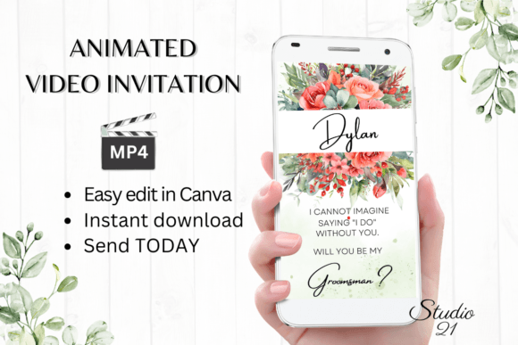 Floral Groomsman Proposal W3136GM: A Modern Script for Invitations & Branding