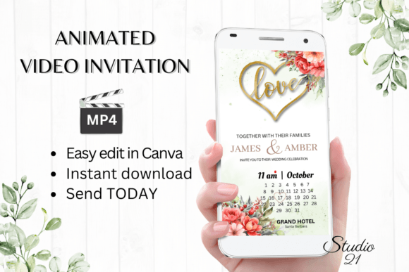 Floral Wedding Invitation W8130B: Effortless Elegance for Your Big Day