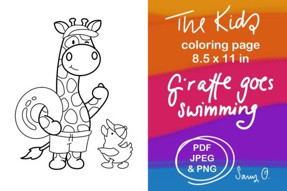 Giraffe Duck Swimming Summer Coloring: A Fun Design Asset